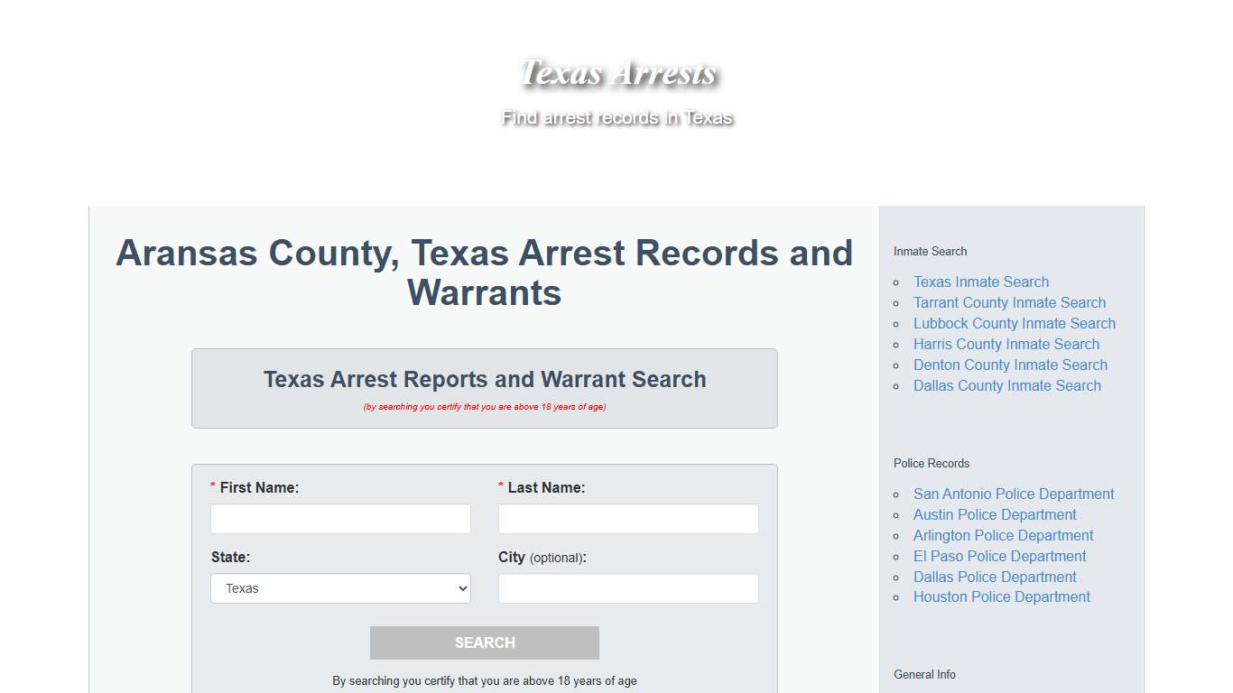 Aransas County, Texas Arrest Records and Warrants - Texas Arrests